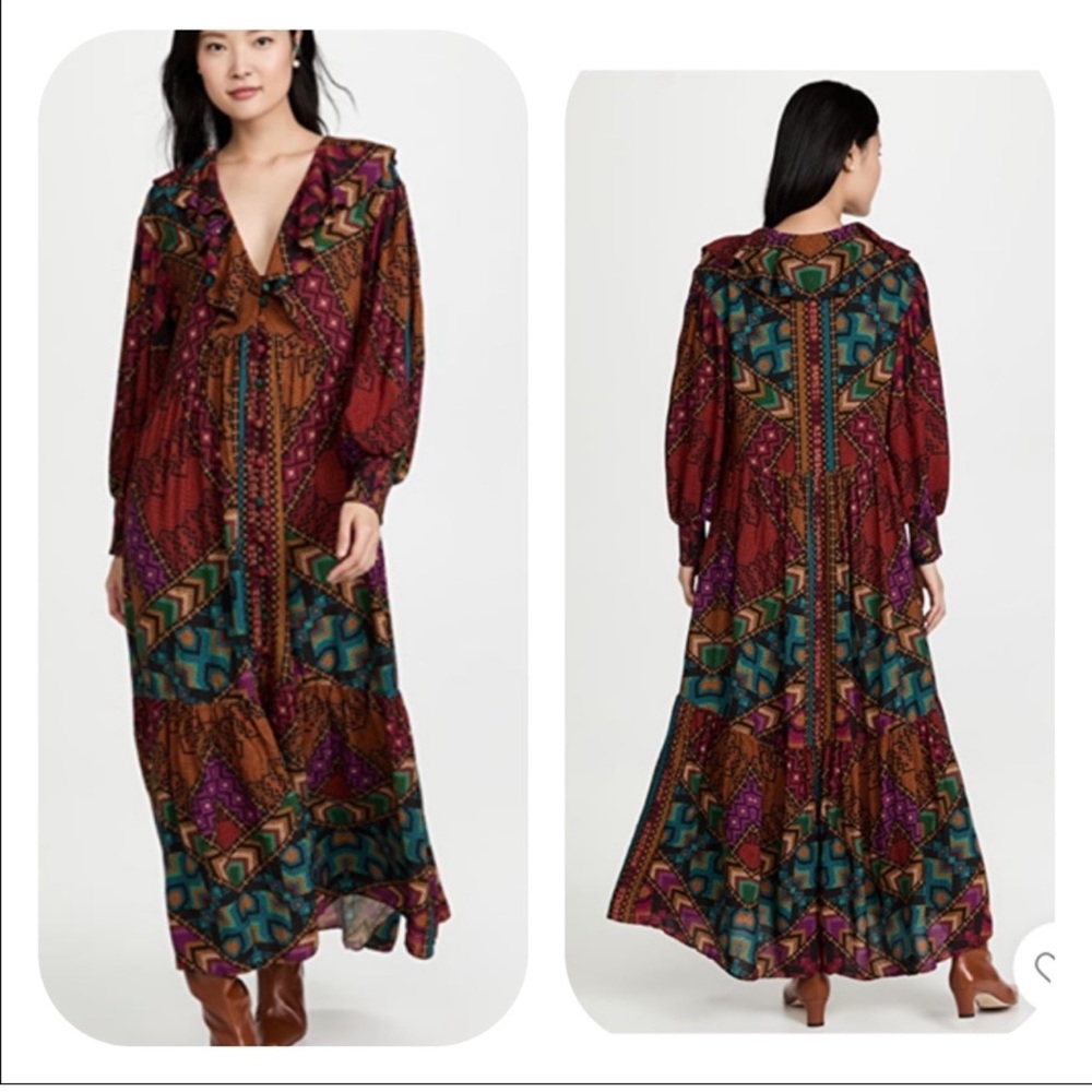 Farm Rio Yawanawa Stripes Ankle Maxi Bohemian Dress Size Large L - Picture 2 of 14
